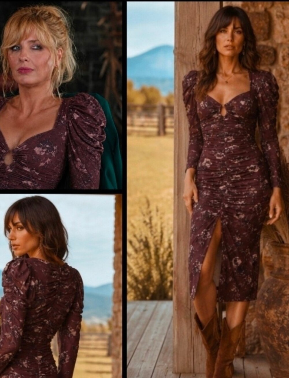 ASTR The Label Ruched Mesh Midi Dress Burgundy Floral Brown/Black Sz Large NWT